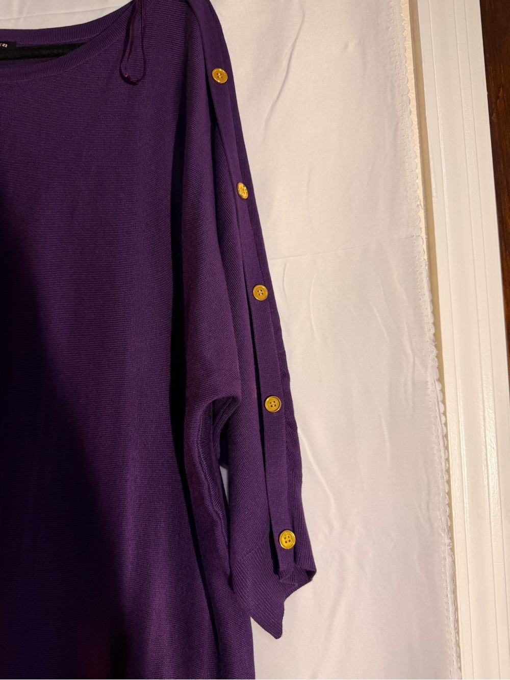 Plus-Size Off-the-Shoulder Purple Sweater with Gold Buttons - Picture 2 of 4